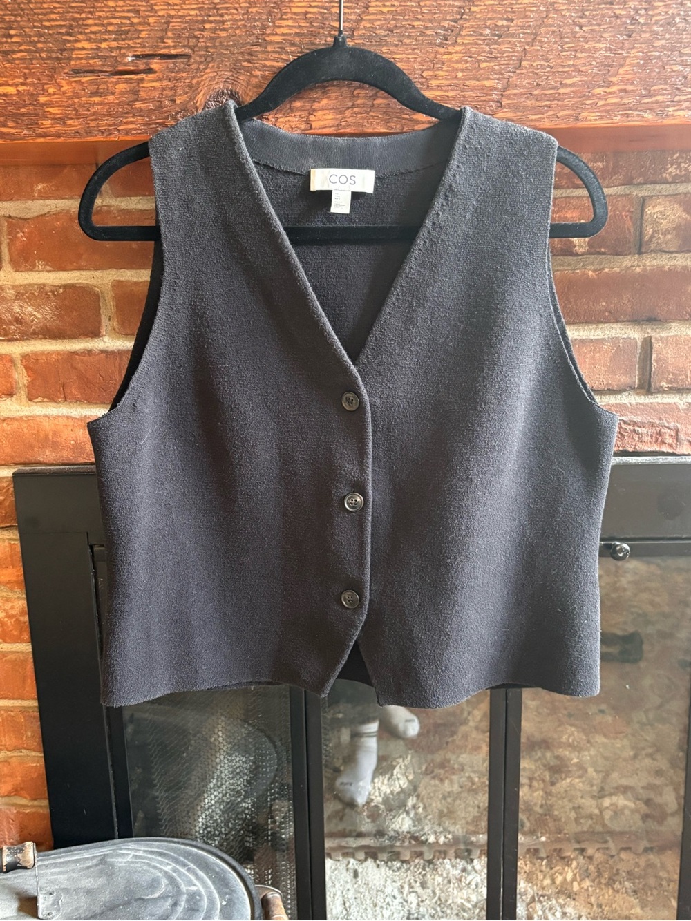 COS Knit Button-Front Vest Waistcoat - Black - Size L